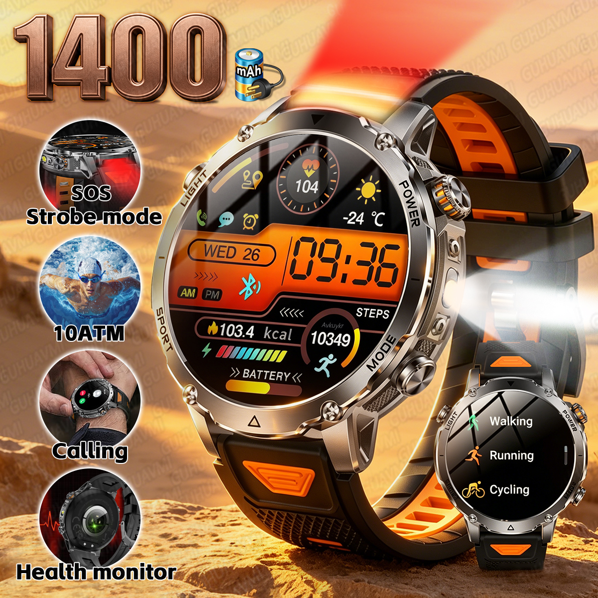 Smartwatch Professional Watches For Men - 2026New Outdoor Military Shining Flashlight Sports