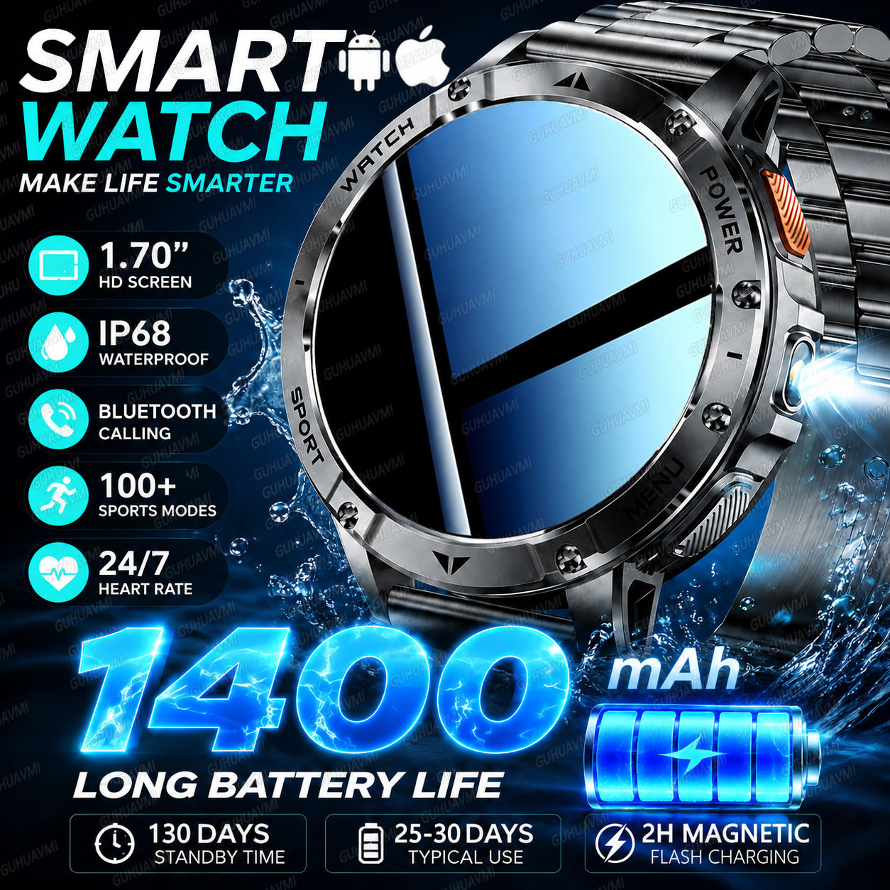Smartwatch Professional Watches For Men - 2026 New Military 1400mAh Big Battery