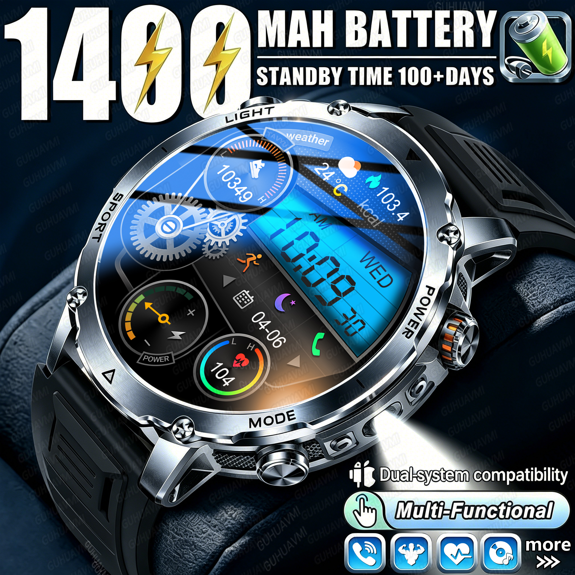 Smartwatch Professional Watches For Men - Newly Durable 1400mAh Large Battery Smart