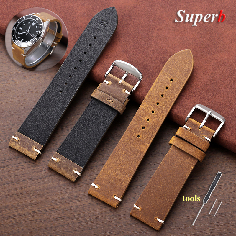 Stitching Cowhide Leather Brac - Watches Rolex Smartwatch ulasan dan harga