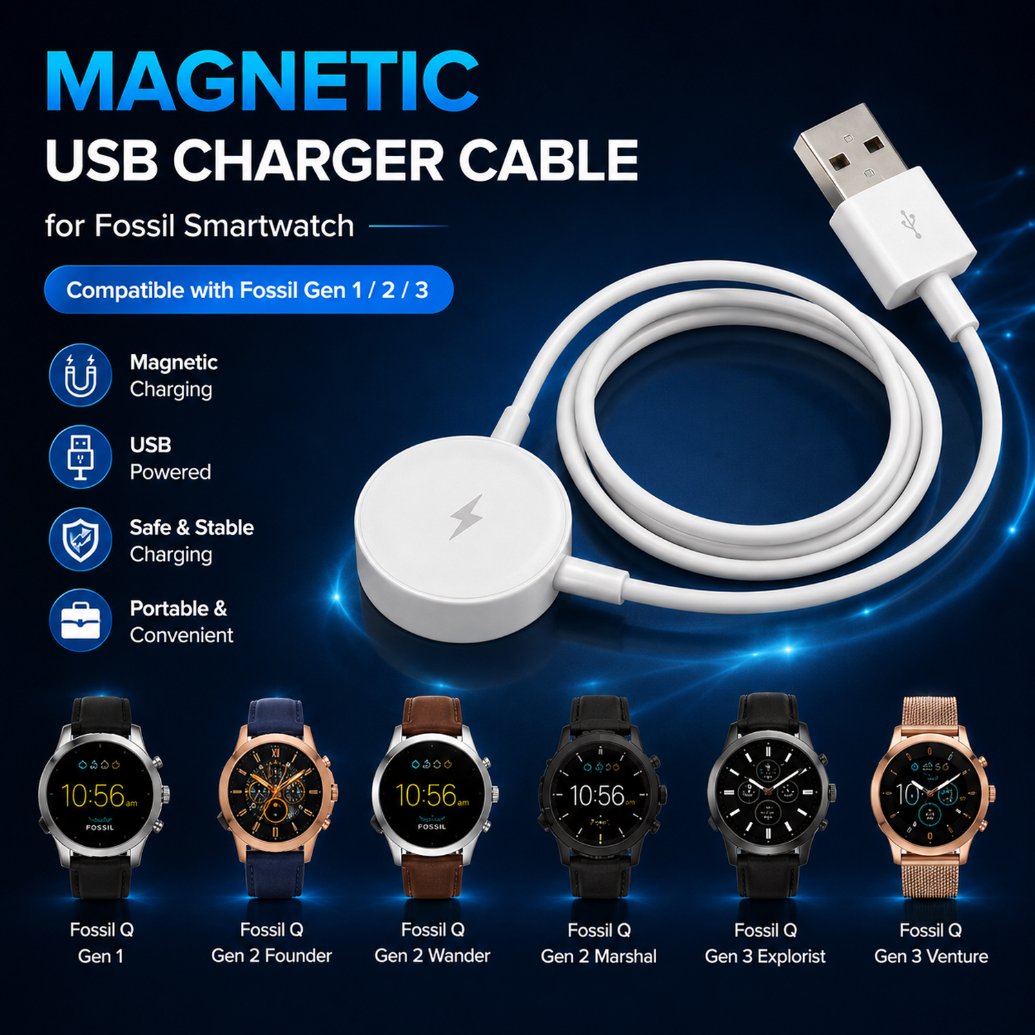 USB Magnetic Charging Cable Fo - Fossil Watches Smartwatch Charger ulasan dan harga